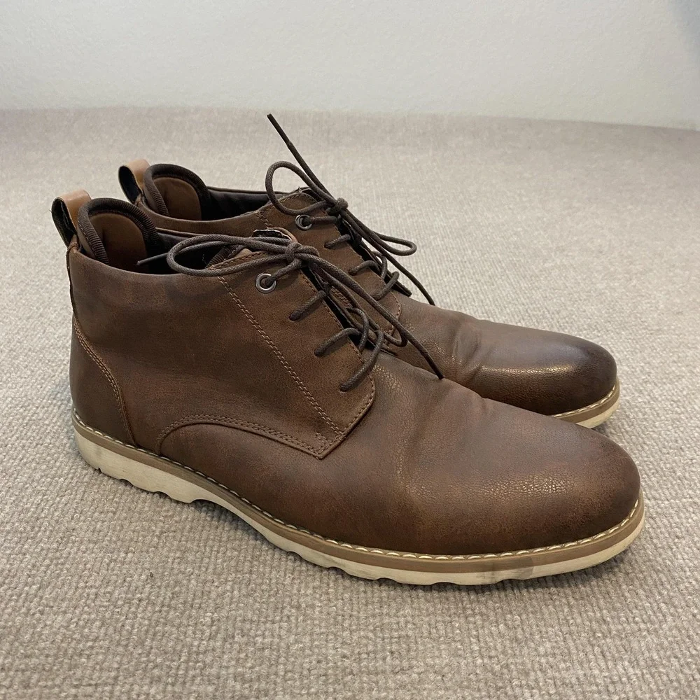 Madden Boots Mens Size 12 Brown Faux Leather Chukka Ankle Lace Up Casual